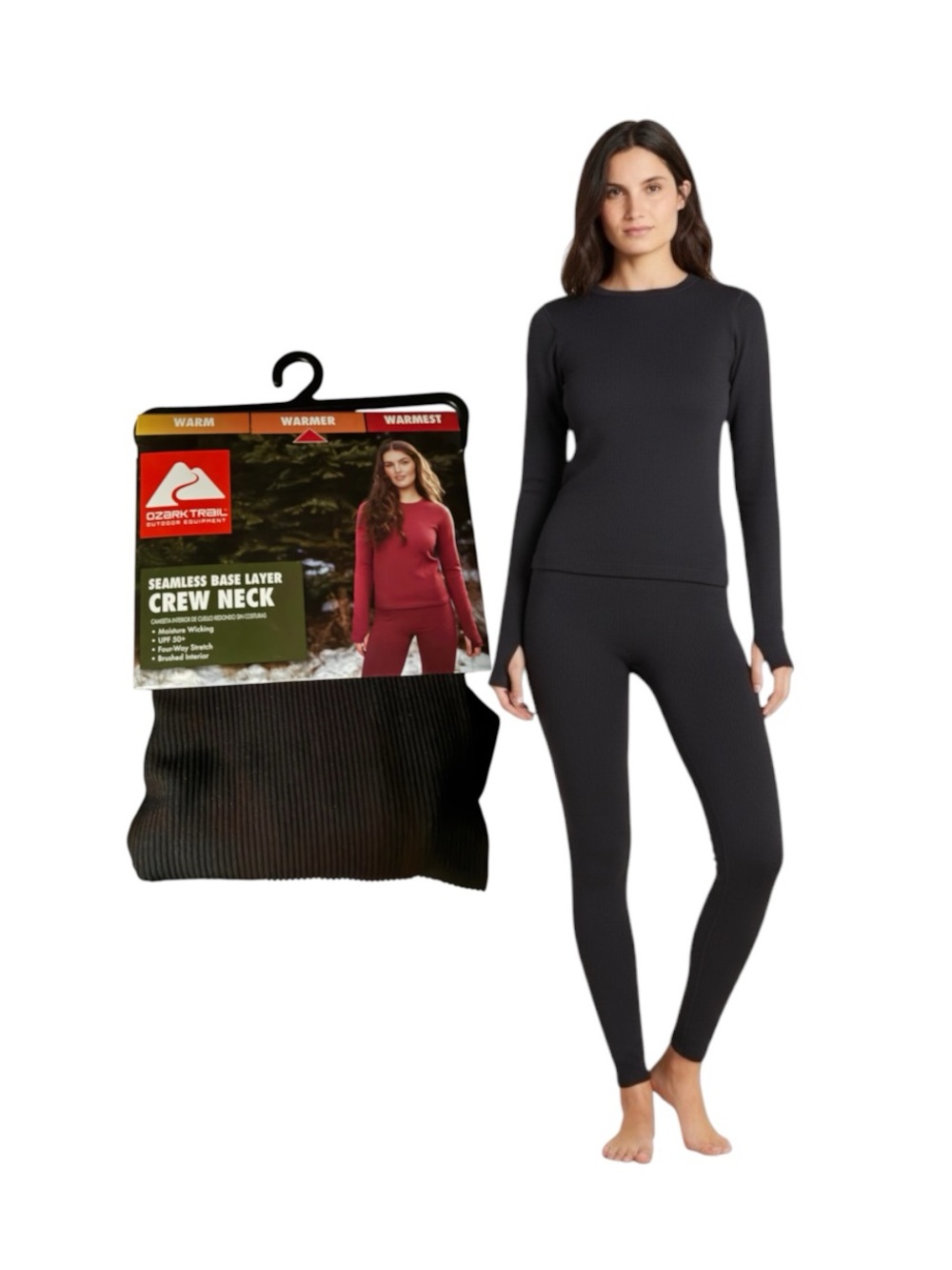 Ozark Trail Women's Long Sleeve Seamless Ribbed Thermal Top - Black